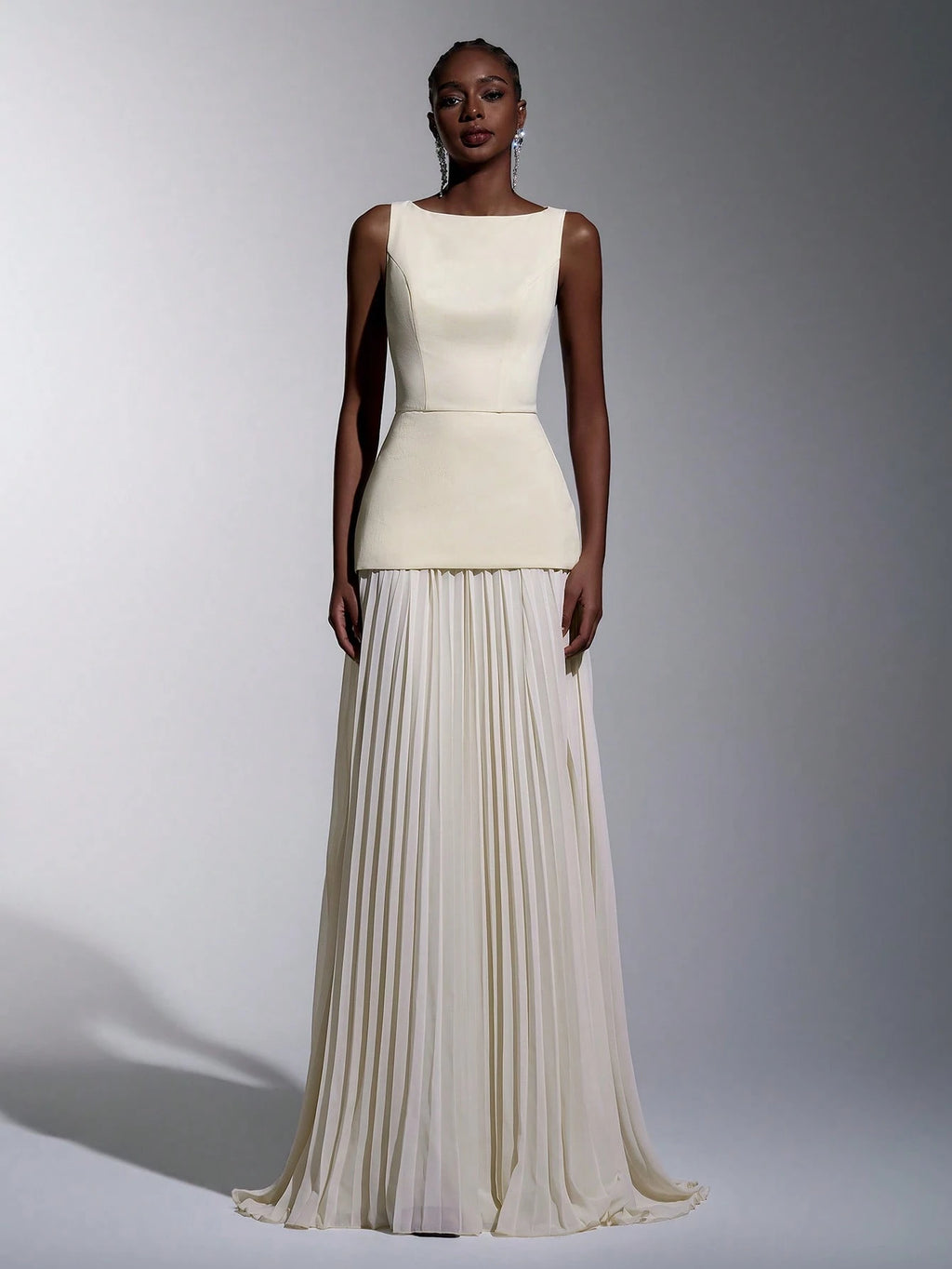 Elitara Sage Green Summer Elegant Formal Wedding Guest Dress,Chiffon Patchwork Pleated Skirt,A-Line Boat Neck - image 3