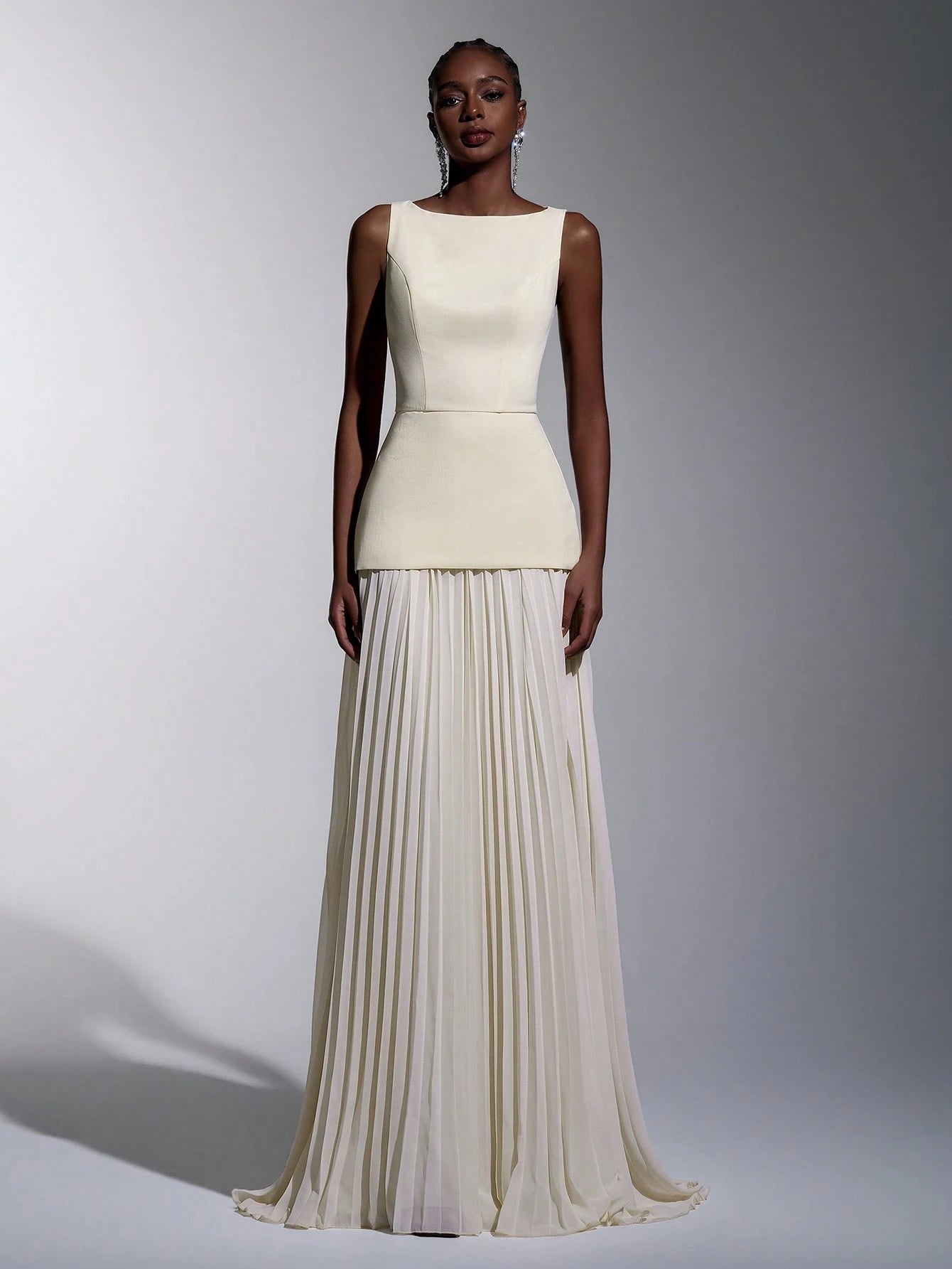 Elitara Sage Green Summer Elegant Formal Wedding Guest Dress,Chiffon Patchwork Pleated Skirt,A-Line Boat Neck - image 3