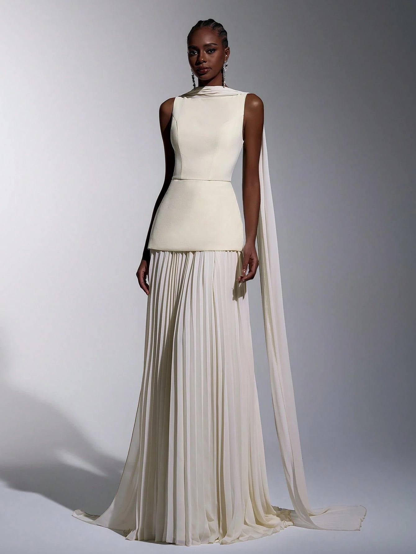 Elitara Sage Green Summer Elegant Formal Wedding Guest Dress,Chiffon Patchwork Pleated Skirt,A-Line Boat Neck - image 4