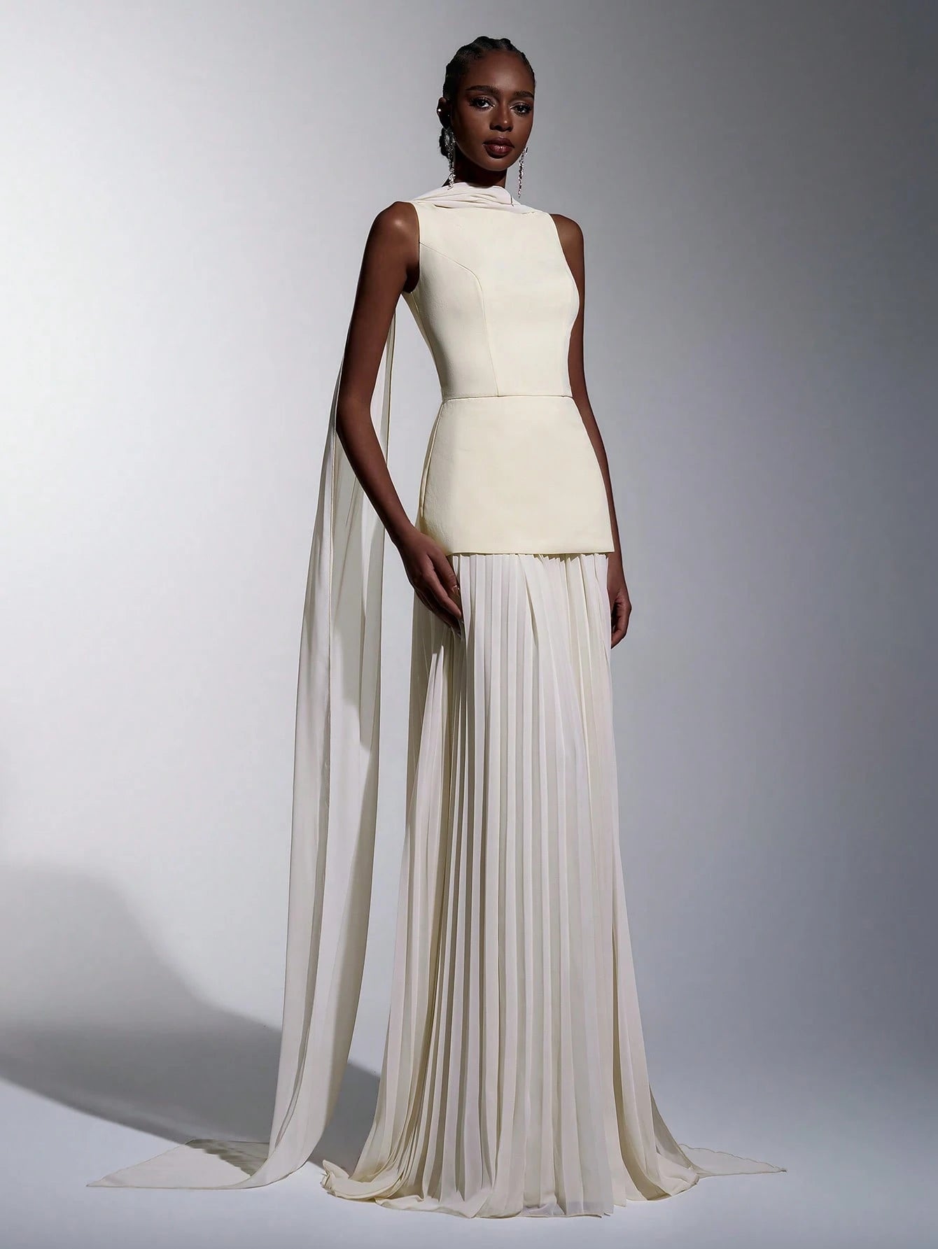 Elitara Sage Green Summer Elegant Formal Wedding Guest Dress,Chiffon Patchwork Pleated Skirt,A-Line Boat Neck - image 5