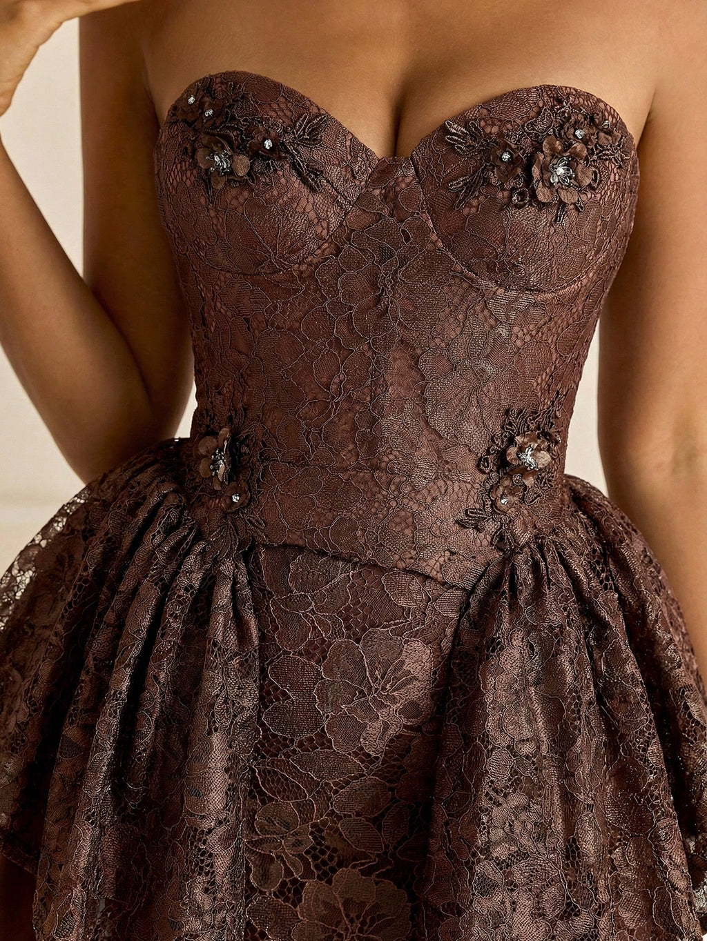 Vowa Elegant White Summer Bachelorette Party Wedding Formal Palace Style Lace Strapless Boned Waisted A-Line - image 17