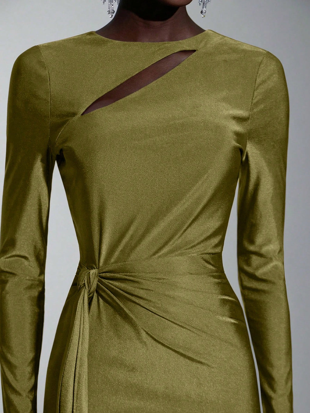 Elitara Elegant,Sage Green,Spring,Formal,Evening,Wedding Guest Knitted Dress,Long Sleeve Hollow-Out Fishtail - image 2