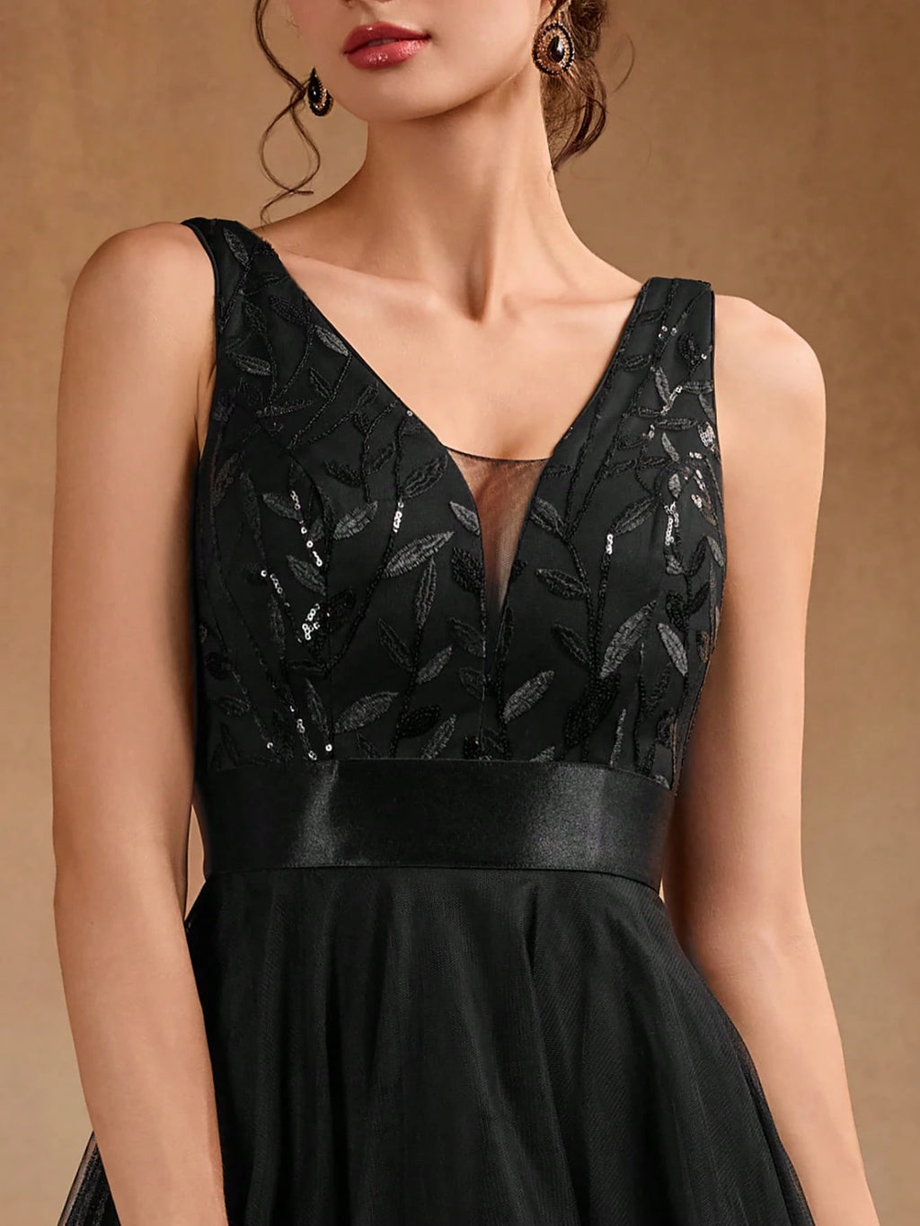 XUCTHHC Elegant V-Neck Sleeveless Sequin Embroidery & Mesh A-Line Bridesmaid Dress Wedding - image 8