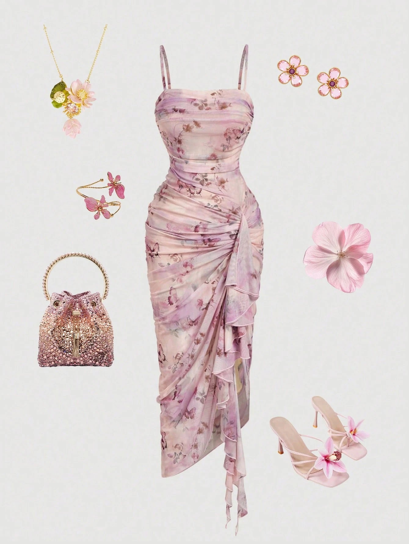 Skyraze Women's Floral Print Sleeveless Midi Dress With Ruffle Hem,