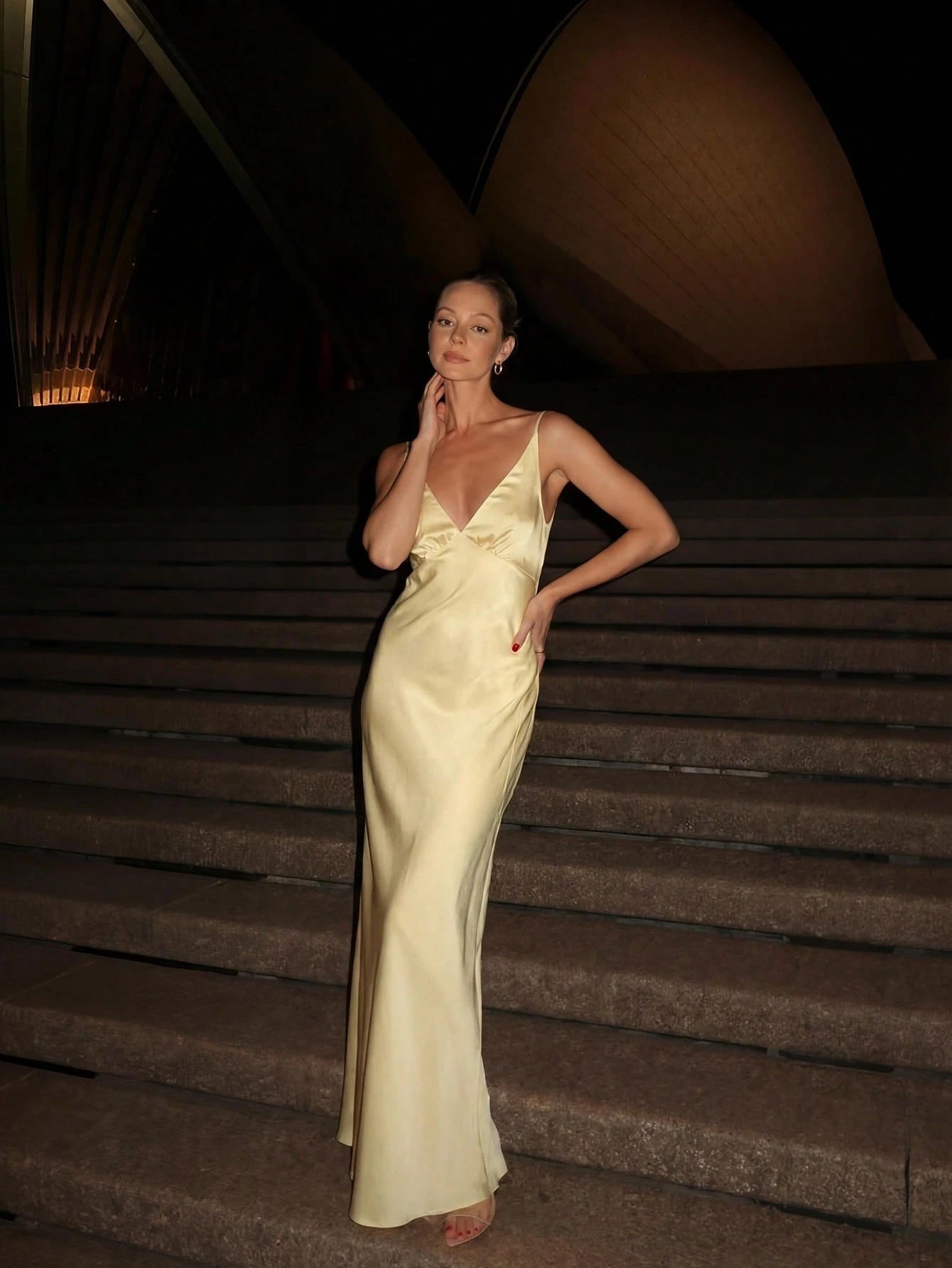 2026 New Luxury Silk Satin Long Dress, Spaghetti Strap Deep V Backless Mermaid Hem Fitted Formal Gown, - image 4