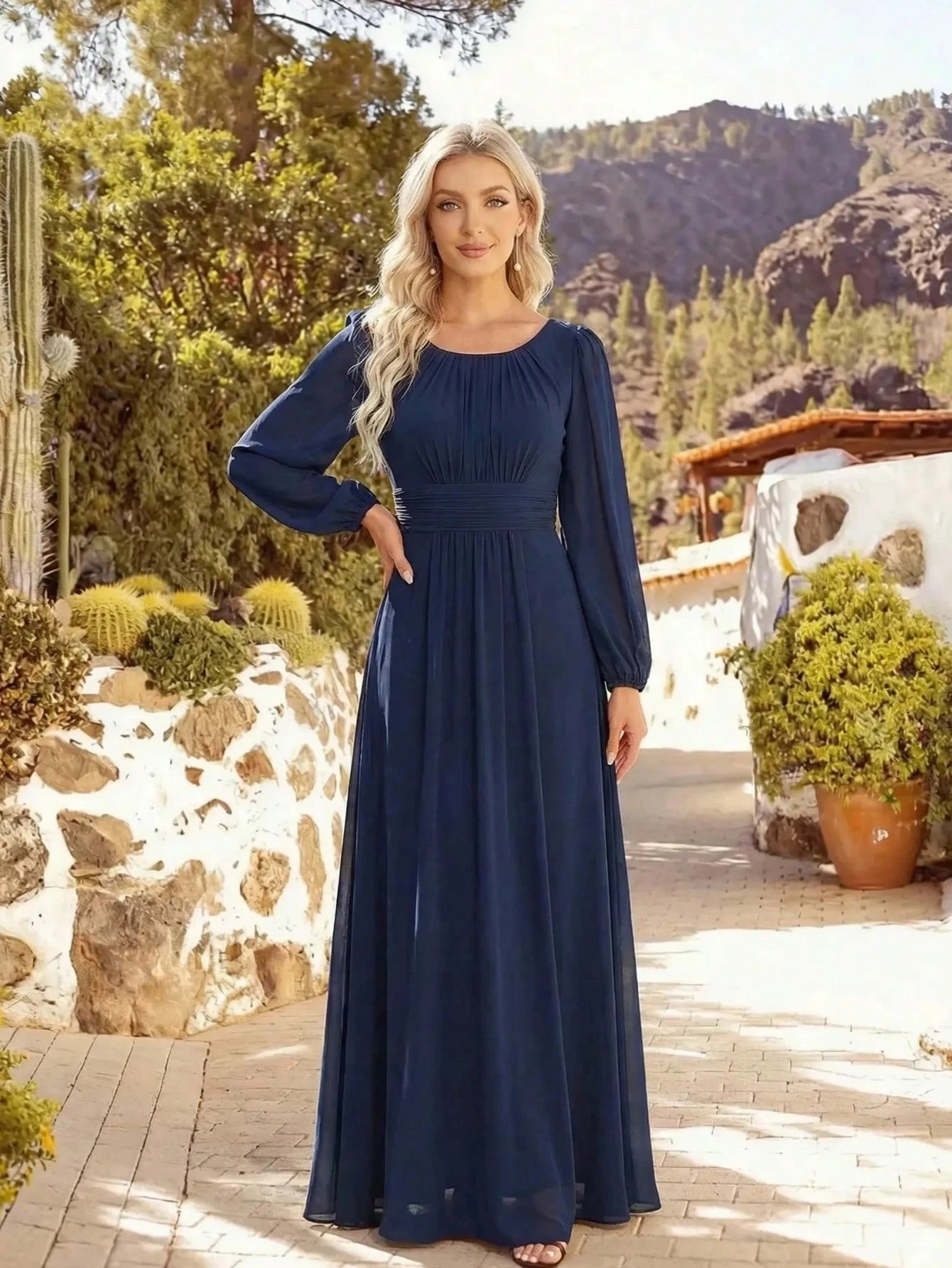 EVERPRETTY Elegant Autumn Special Occasion Chiffon Round Neck Lantern