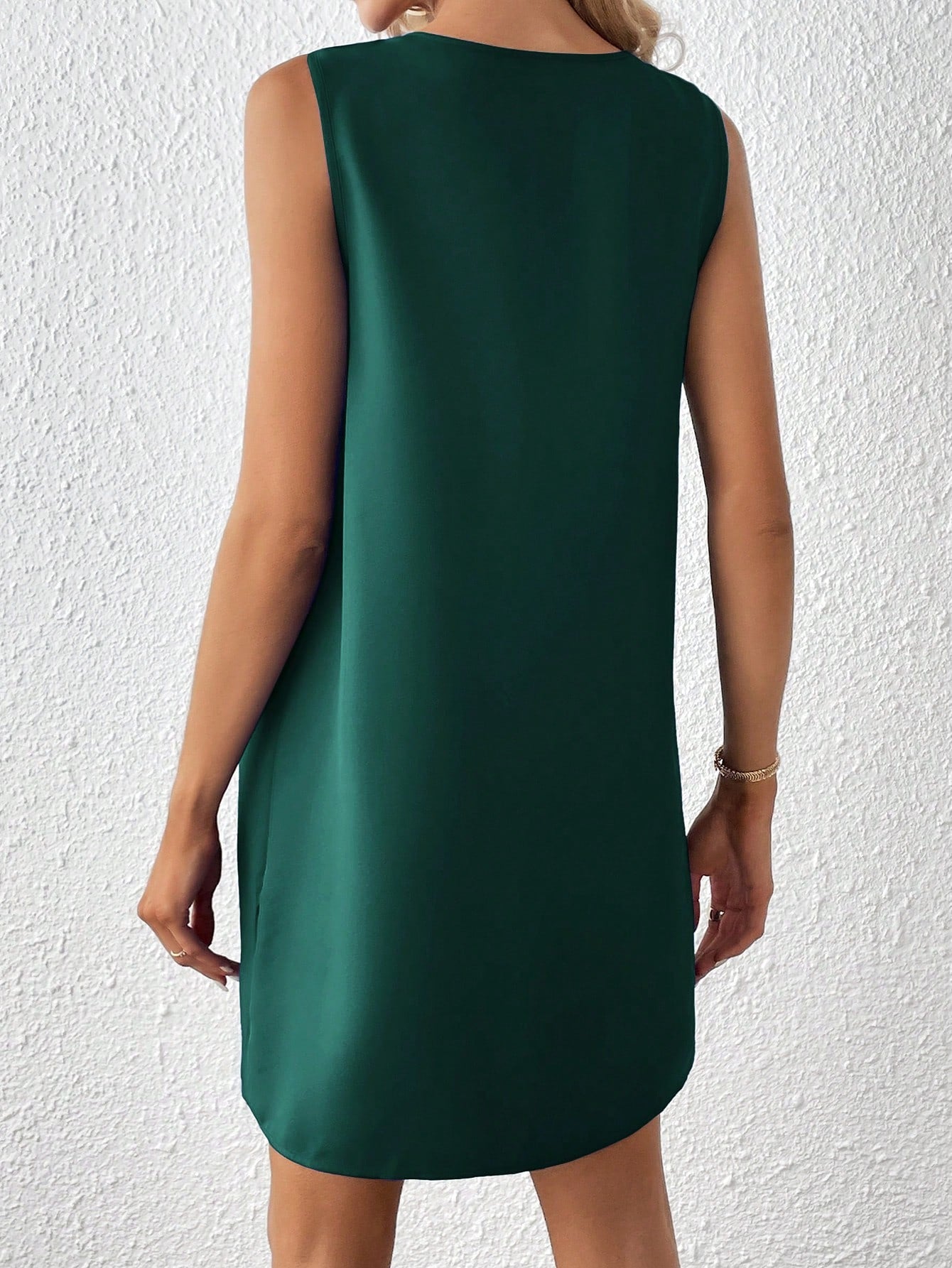 Clasi Solid Notched Neckline Sleeveless Tank Dress,Business Casual