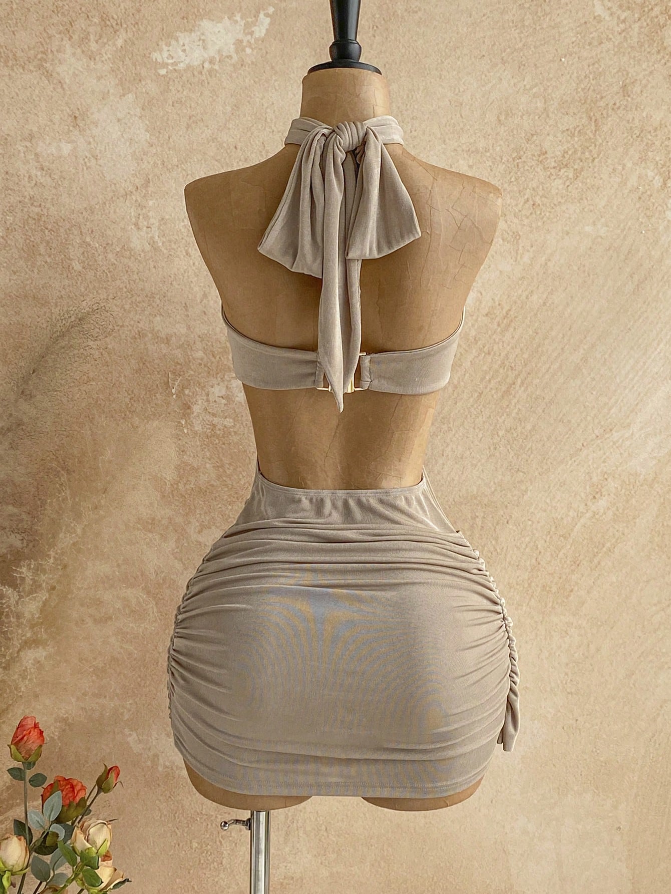 Soleia Women's Summer Khaki Bandage Vacation Bodycon Mini