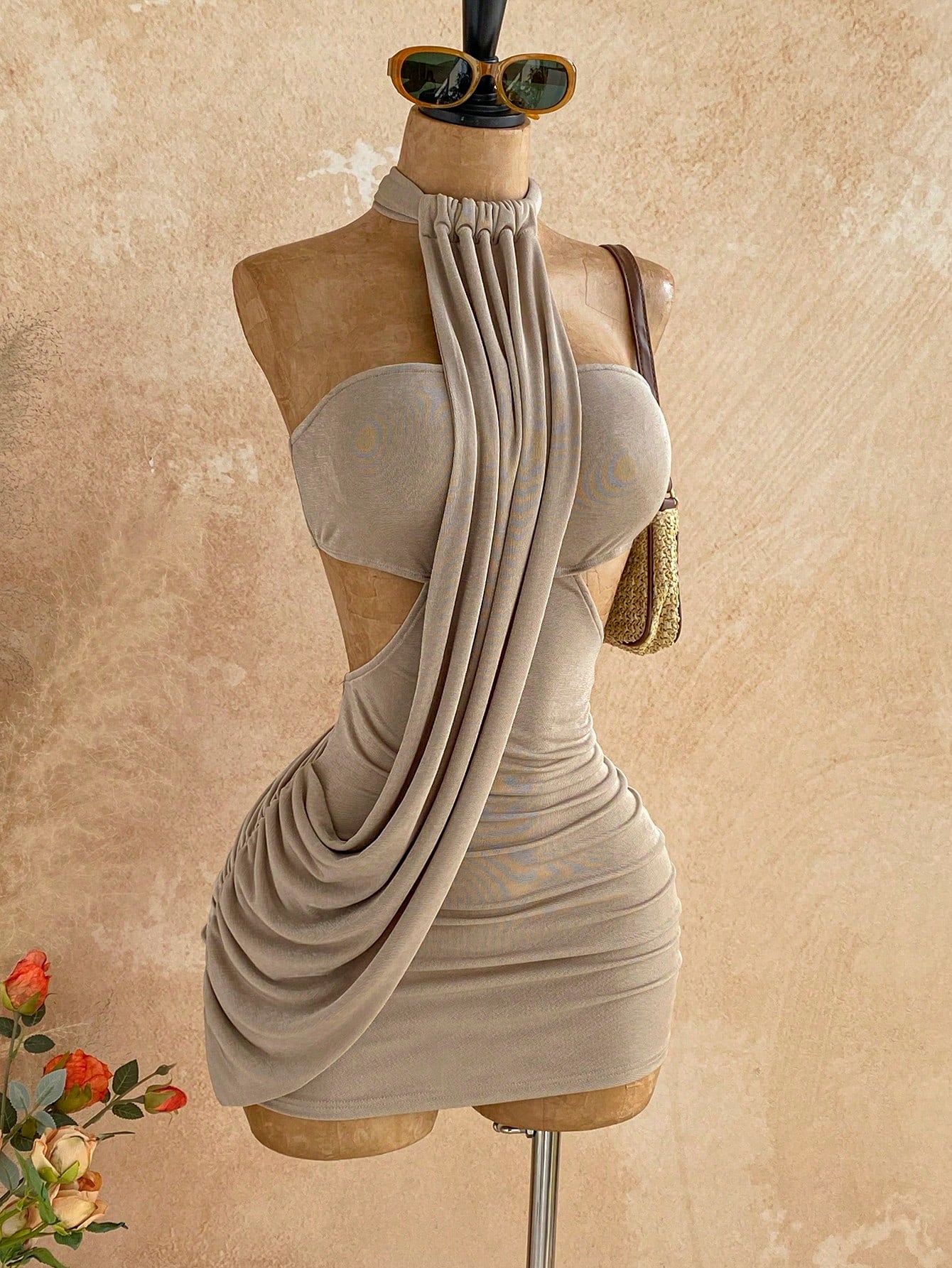 Soleia Women's Summer Khaki Bandage Vacation Bodycon Mini