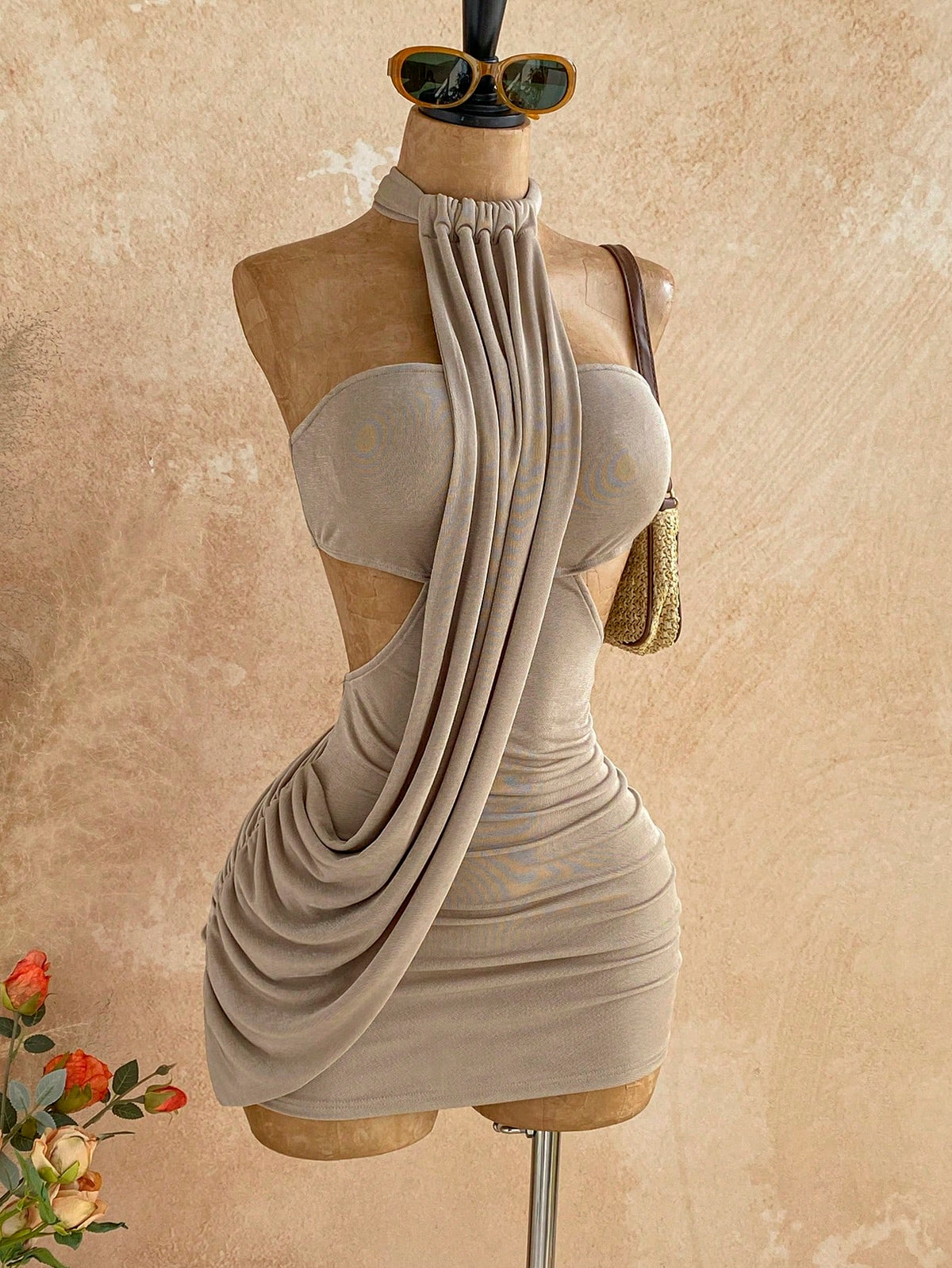 Soleia Women's Summer Khaki Bandage Vacation Bodycon Mini Dress,Spring/Summer Wrap Asymmetric Flowy Tie - image 10