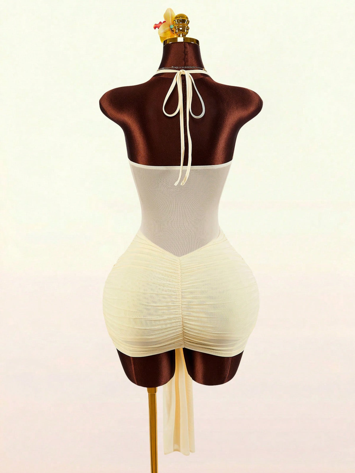 Amplova Romantic Yellow Spring Vacation Halter Front Twist V-Neck Split Mini Dress For Women,Dresses For - image 6