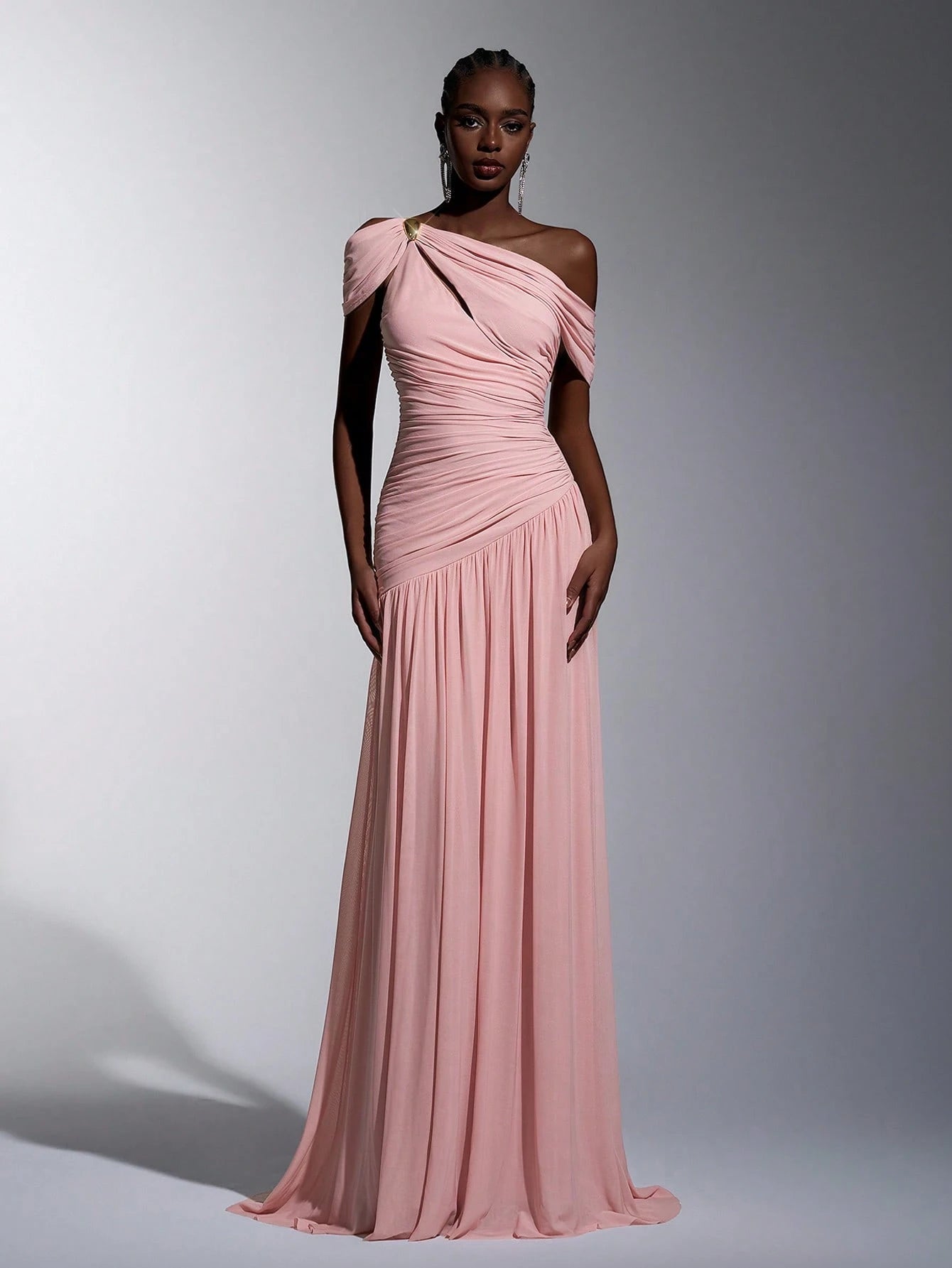 Elitara Elegant Luxurious Elastic Mesh, Handcrafted Metal Decor, Asymmetric Collar Overlay With Ruffle A-Line - image 8