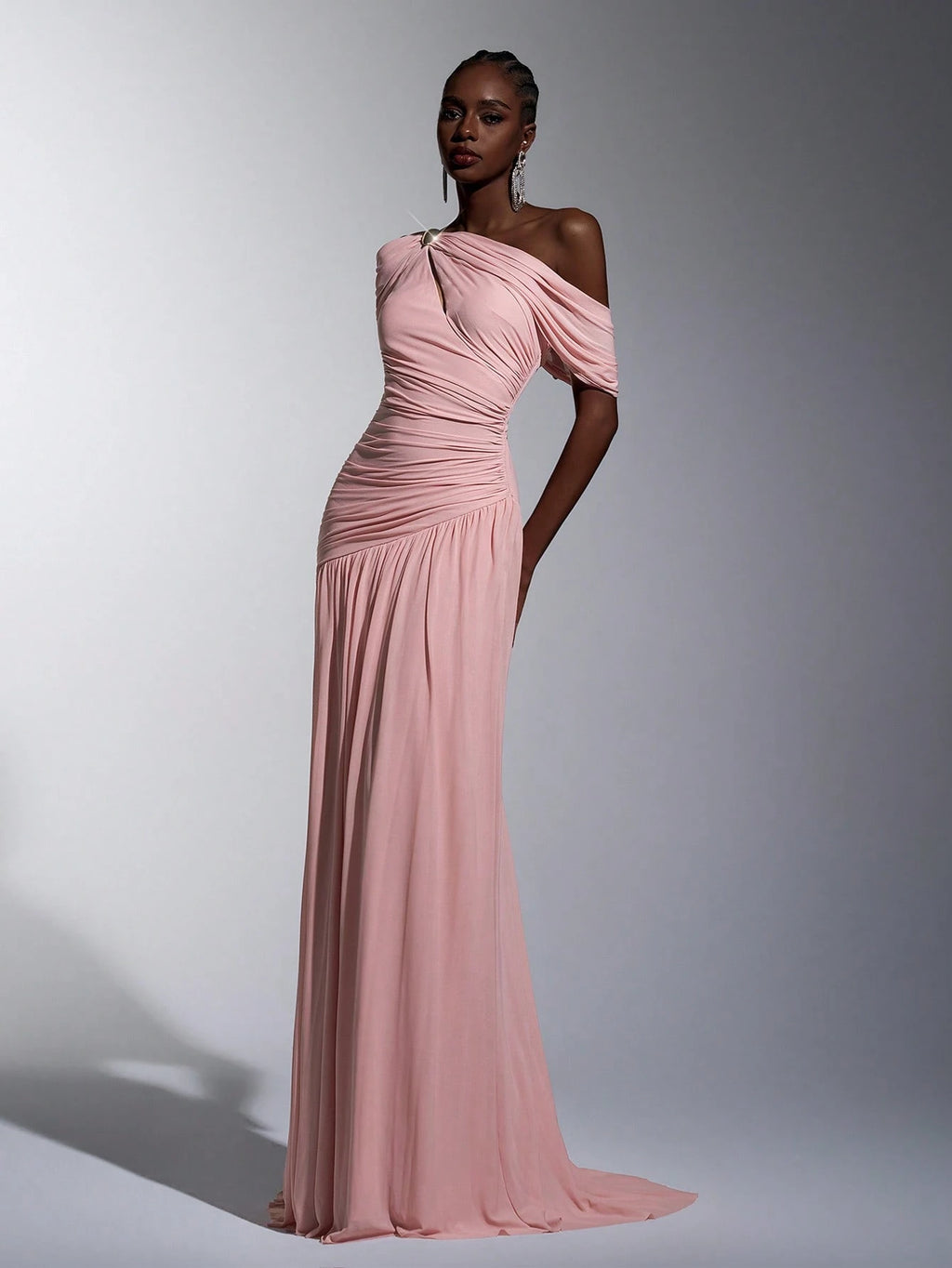 Elitara Elegant Luxurious Elastic Mesh, Handcrafted Metal Decor, Asymmetric Collar Overlay With Ruffle A-Line - image 18