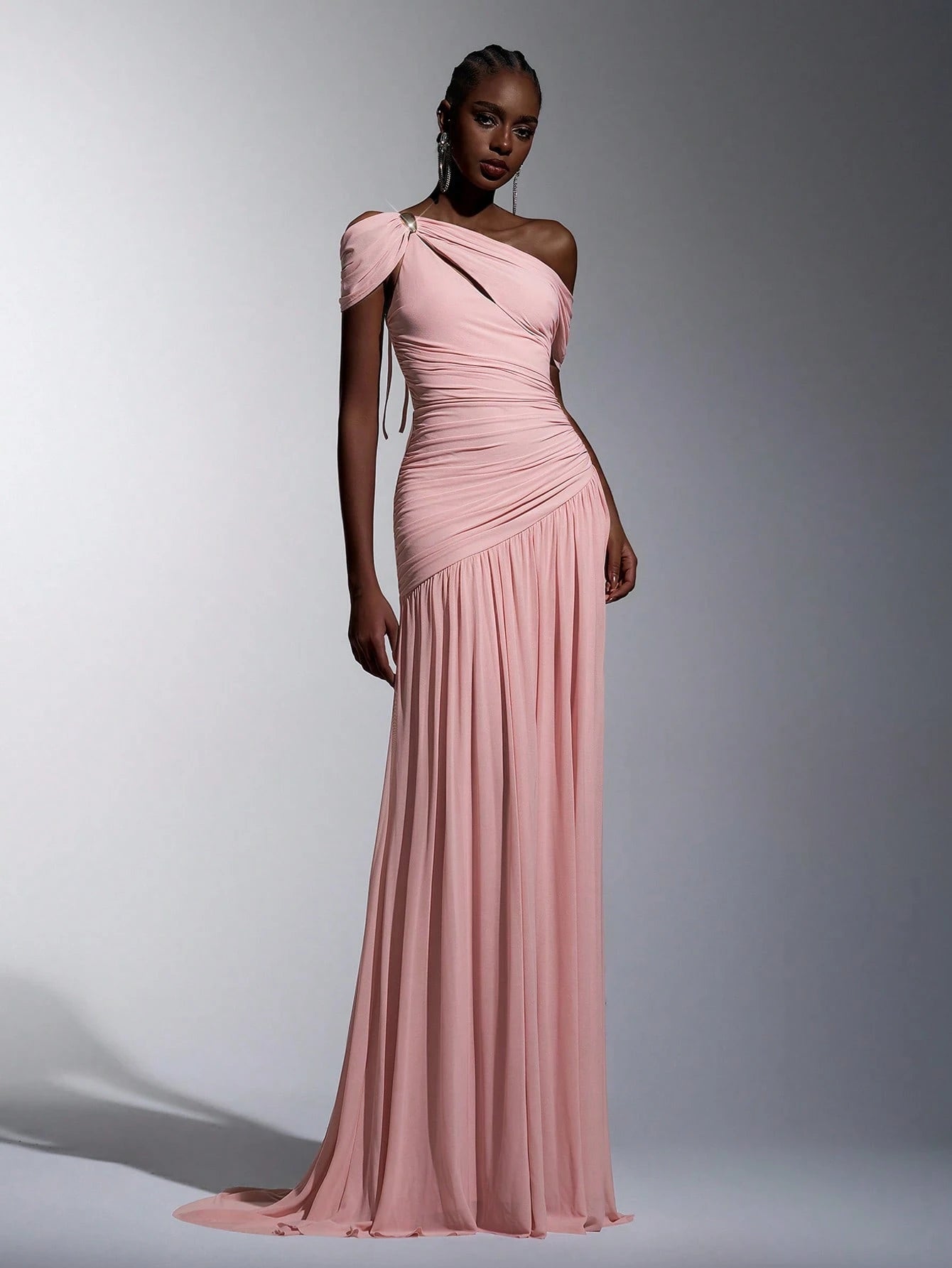 Elitara Elegant Luxurious Elastic Mesh, Handcrafted Metal Decor, Asymmetric Collar Overlay With Ruffle A-Line - image 19