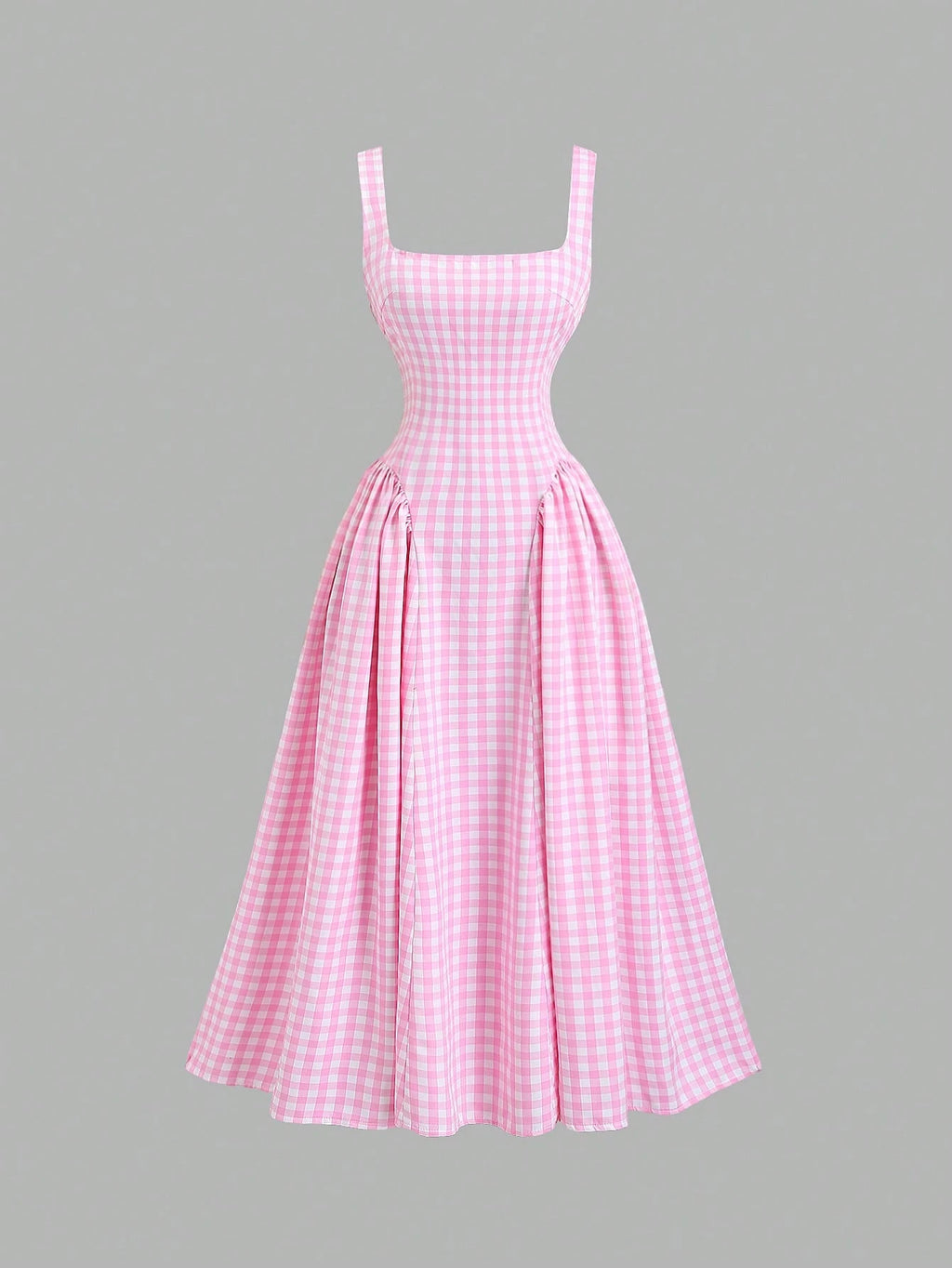 Sweetra French Romantic Plaid Flared Skirt Sweet Puff Dress Spaghetti