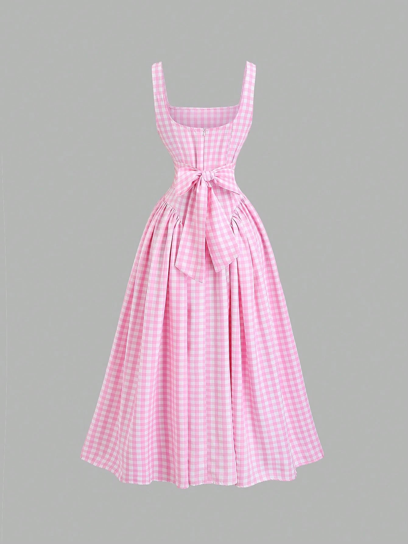 Sweetra French Romantic Plaid Flared Skirt Sweet Puff Dress Spaghetti