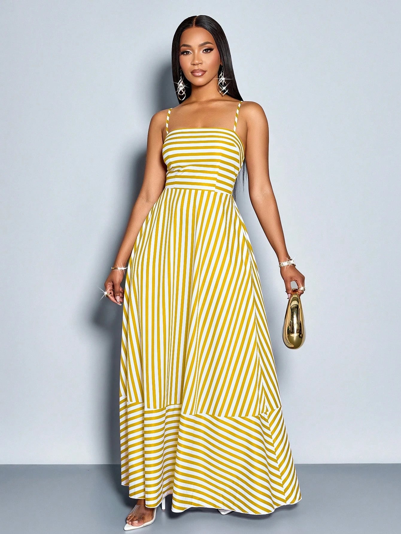 SOLERSUN Women's Flowing Striped Maxi Dress With Shoulder