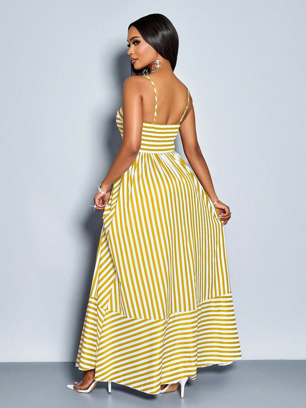 SOLERSUN Women's Flowing Striped Maxi Dress With Shoulder