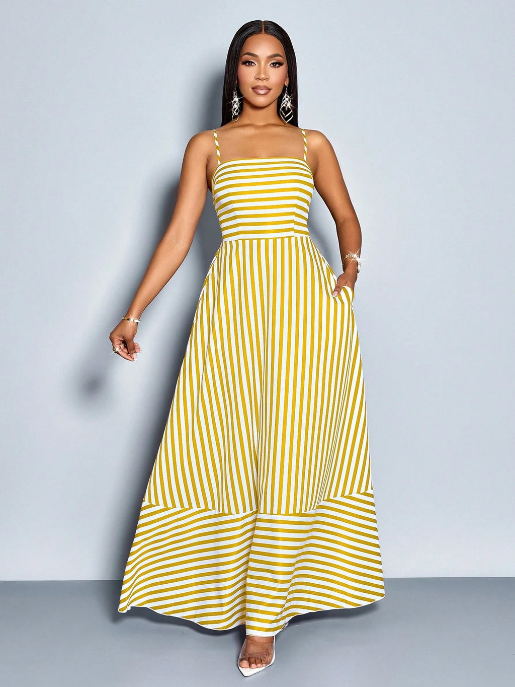 SOLERSUN Women's Flowing Striped Maxi Dress With Shoulder