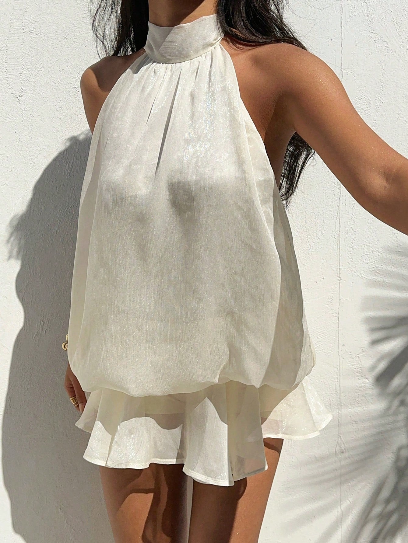 Aloruh Women's Elegant White Polka Dot Halter Tie Mini Dress, Summer Brunch Night Out Wedding Guest Tea Party - image 20