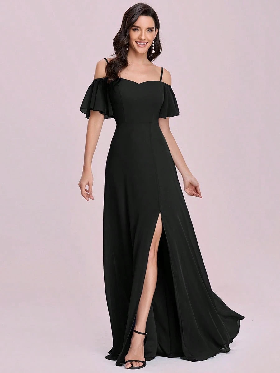 EVERPRETTY Elegant Open Shoulder Chiffon Long Bridesmaid Dress, Suitable For Weddings And Graduation - image 20