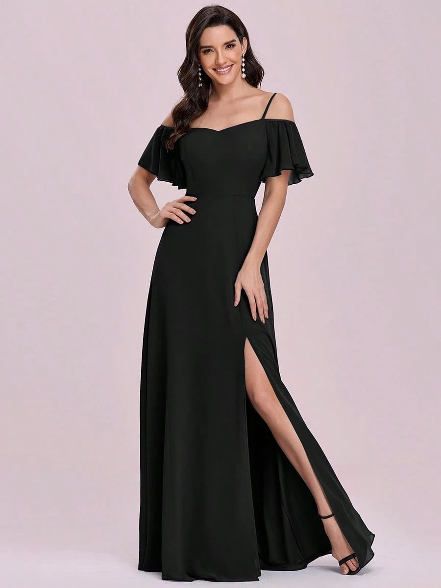 EVERPRETTY Elegant Open Shoulder Chiffon Long Bridesmaid Dress, Suitable For Weddings And Graduation - image 18