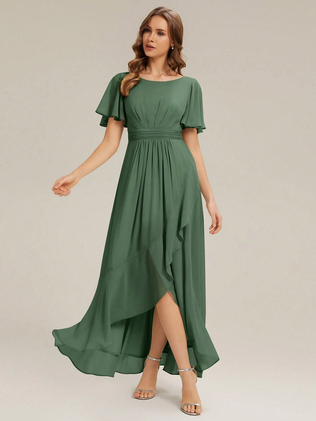 EVERPRETTY Elegant Chiffon Sage Green Bridesmaid Dress, Lantern Sleeve Asymmetric Hem Women's Wedding Guest - image 14