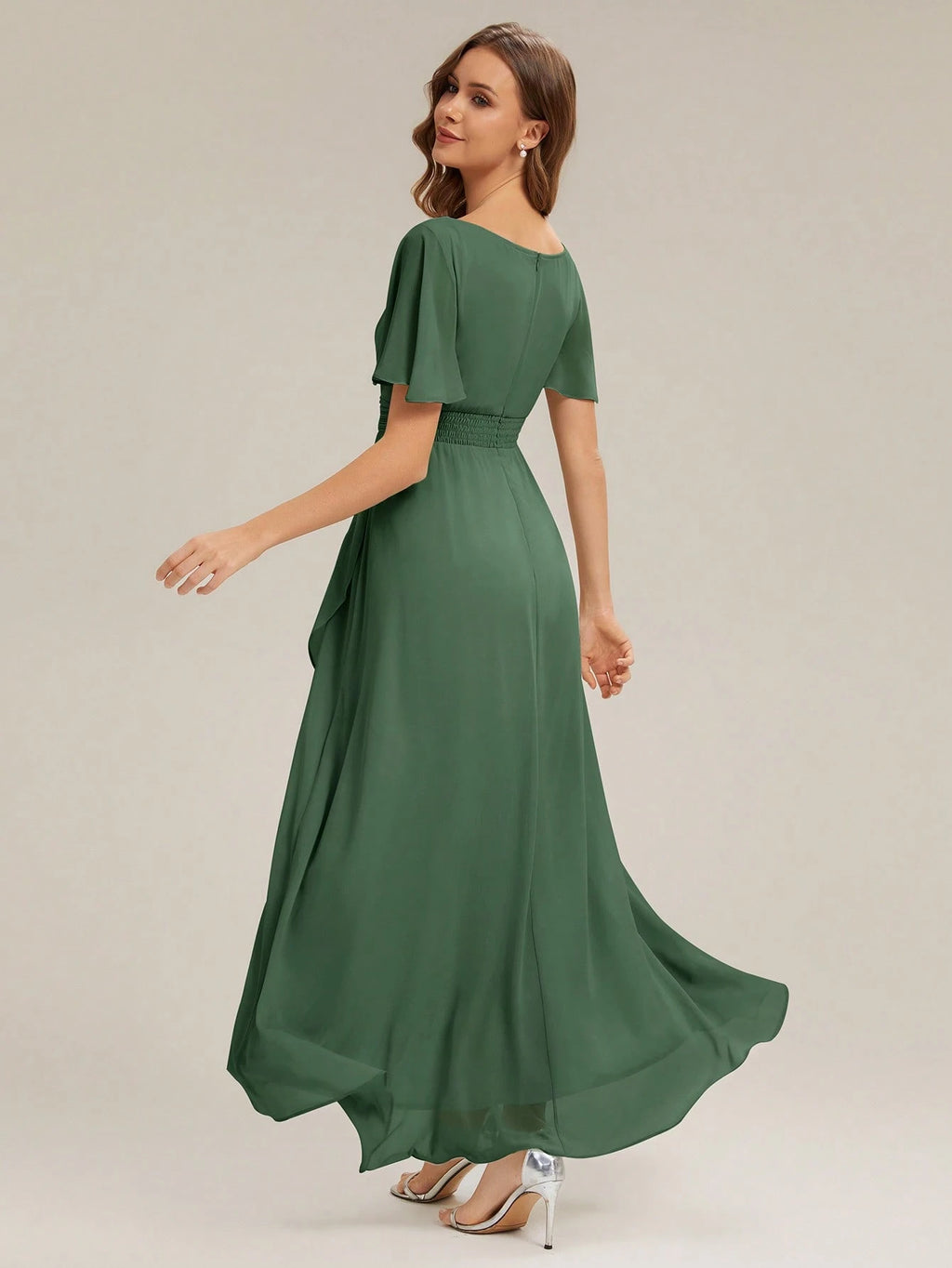 EVERPRETTY Elegant Chiffon Sage Green Bridesmaid Dress, Lantern Sleeve Asymmetric Hem Women's Wedding Guest - image 15