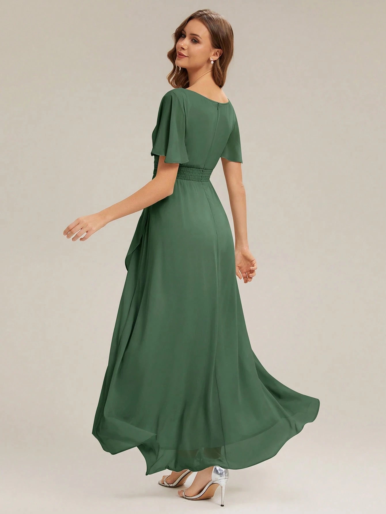 EVERPRETTY Elegant Chiffon Sage Green Bridesmaid Dress, Lantern Sleeve Asymmetric Hem Women's Wedding Guest - image 15
