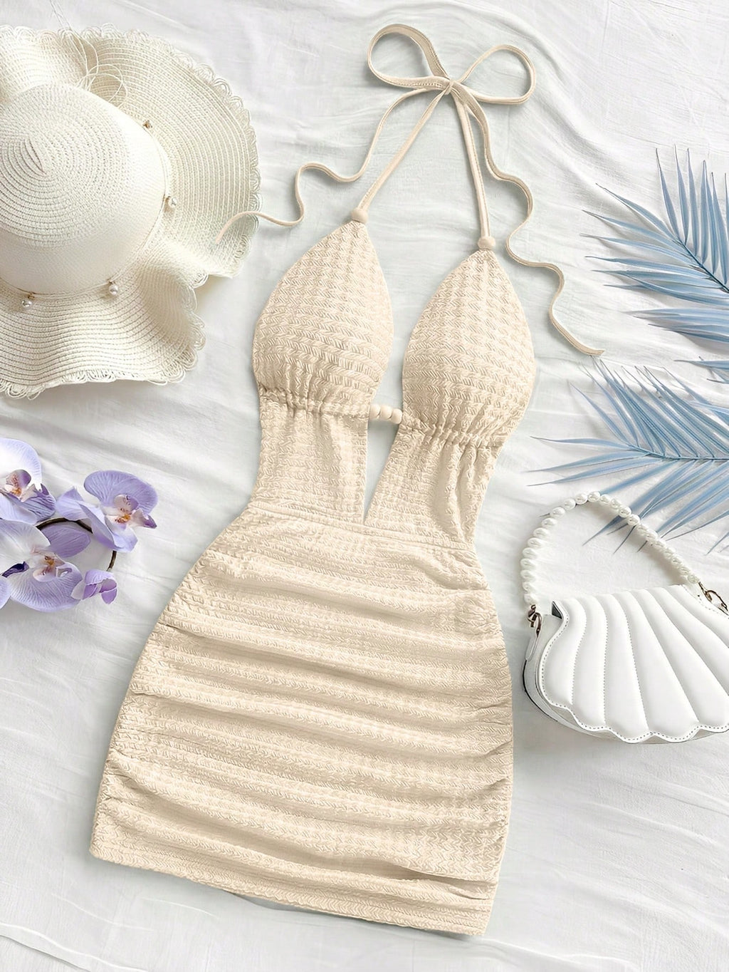 Soleia Women's White And Blue Floral Summer Boho Holiday Vacation Holiday Deep V Neck Tie Strap Backless - image 14