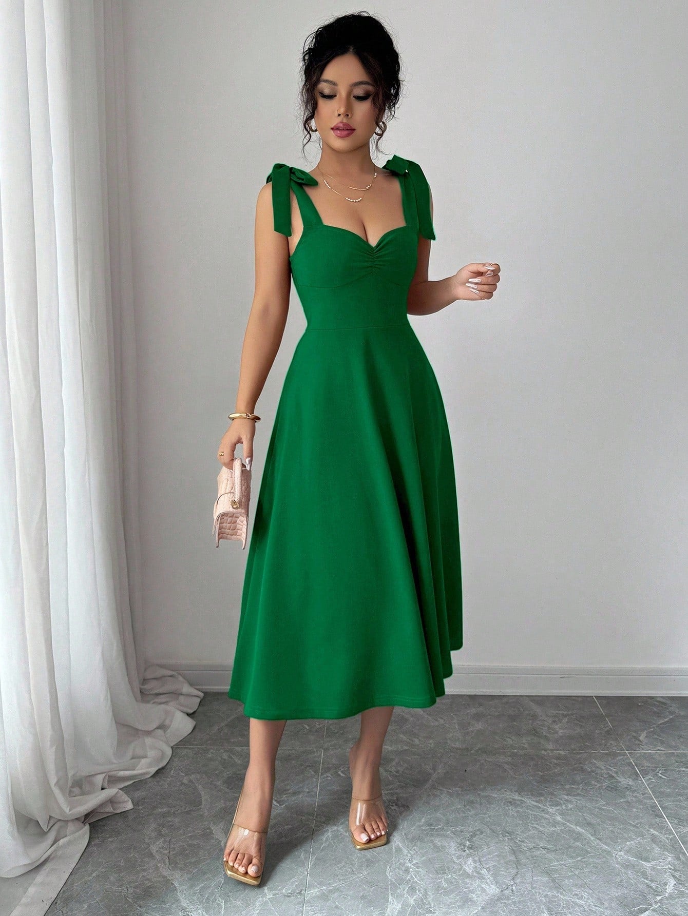 Elenzga Sleeveless Tie-Up Cinched Waist A-Line Elegant Romantic Women