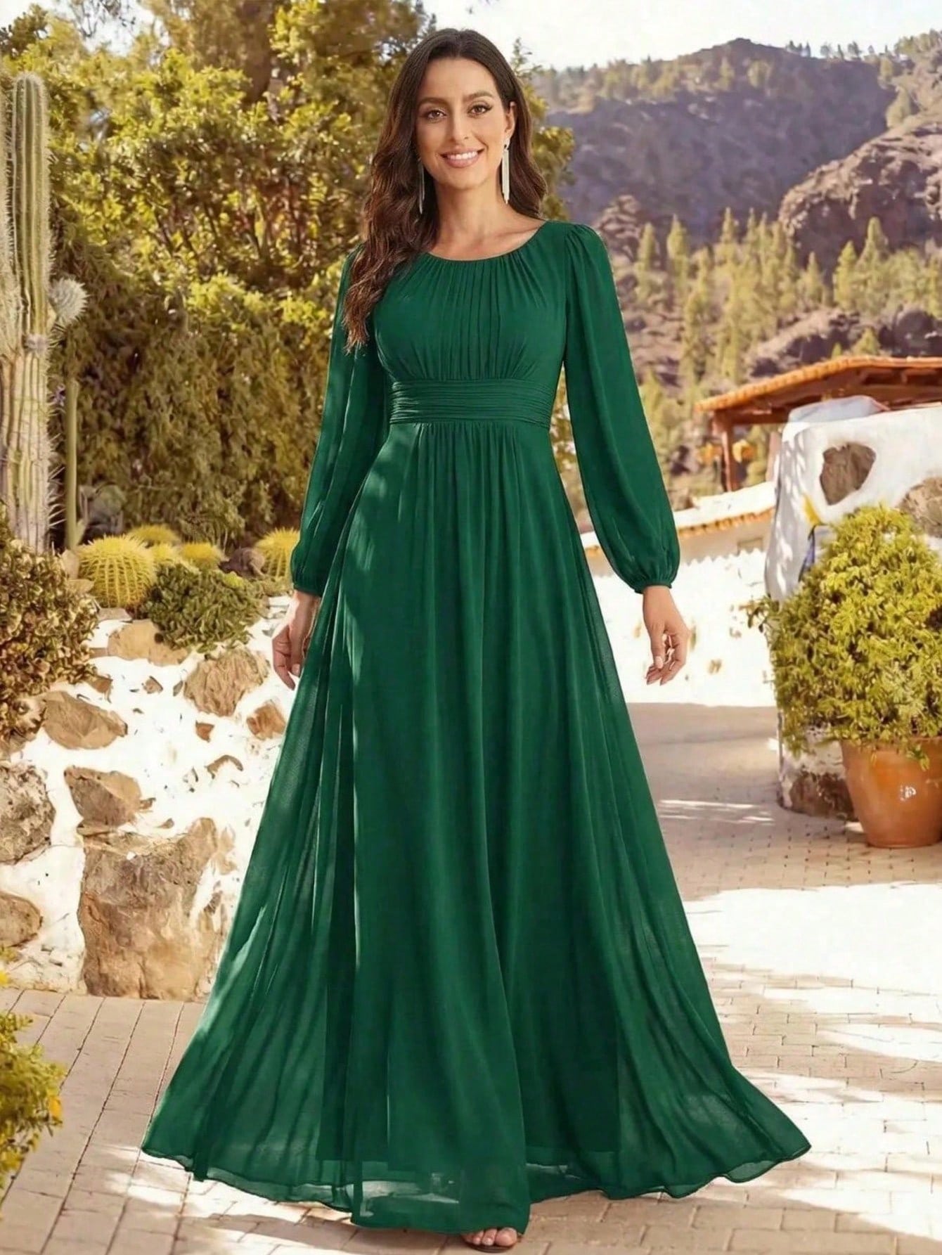 EVERPRETTY Elegant Autumn Special Occasion Chiffon Round Neck Lantern