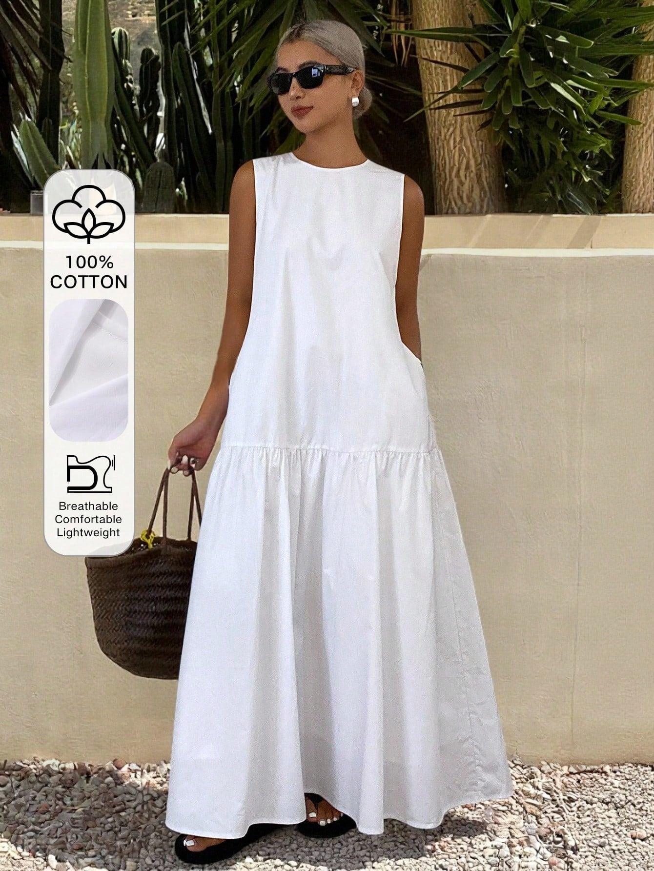 Livesso Women's Casual Solid Color Sleeveless Long Dress, Summer - image 5