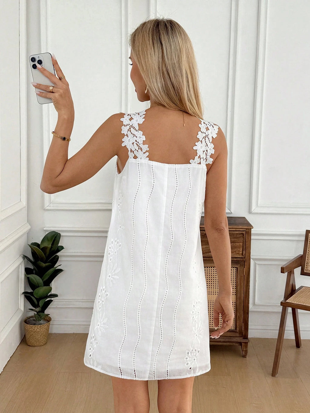 Easowa Women's White Summer Elegant Romantic Wedding Casual Floral Jacquard Mini Dress,3D Flower Birthday - image 12