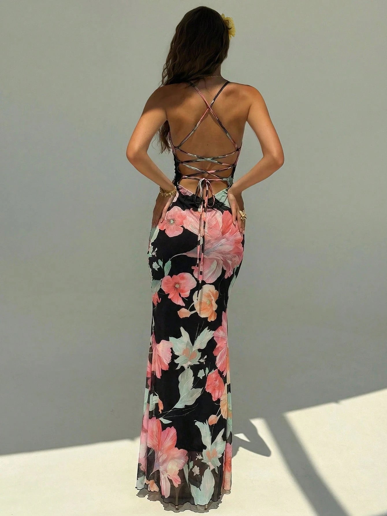 Aloruh Women's Floral Print Dress With Slit Hem, Suitable For