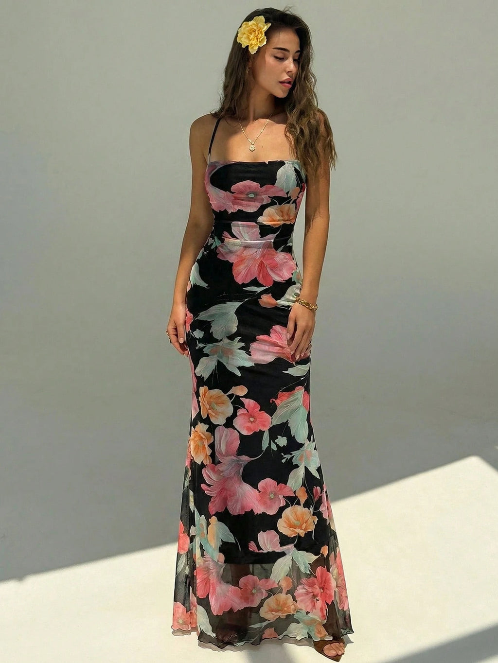 Aloruh Women's Floral Print Dress With Slit Hem, Suitable For