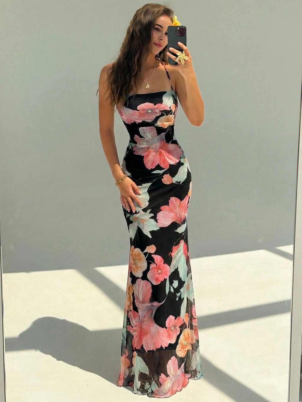 Aloruh Women's Floral Print Dress With Slit Hem, Suitable For
