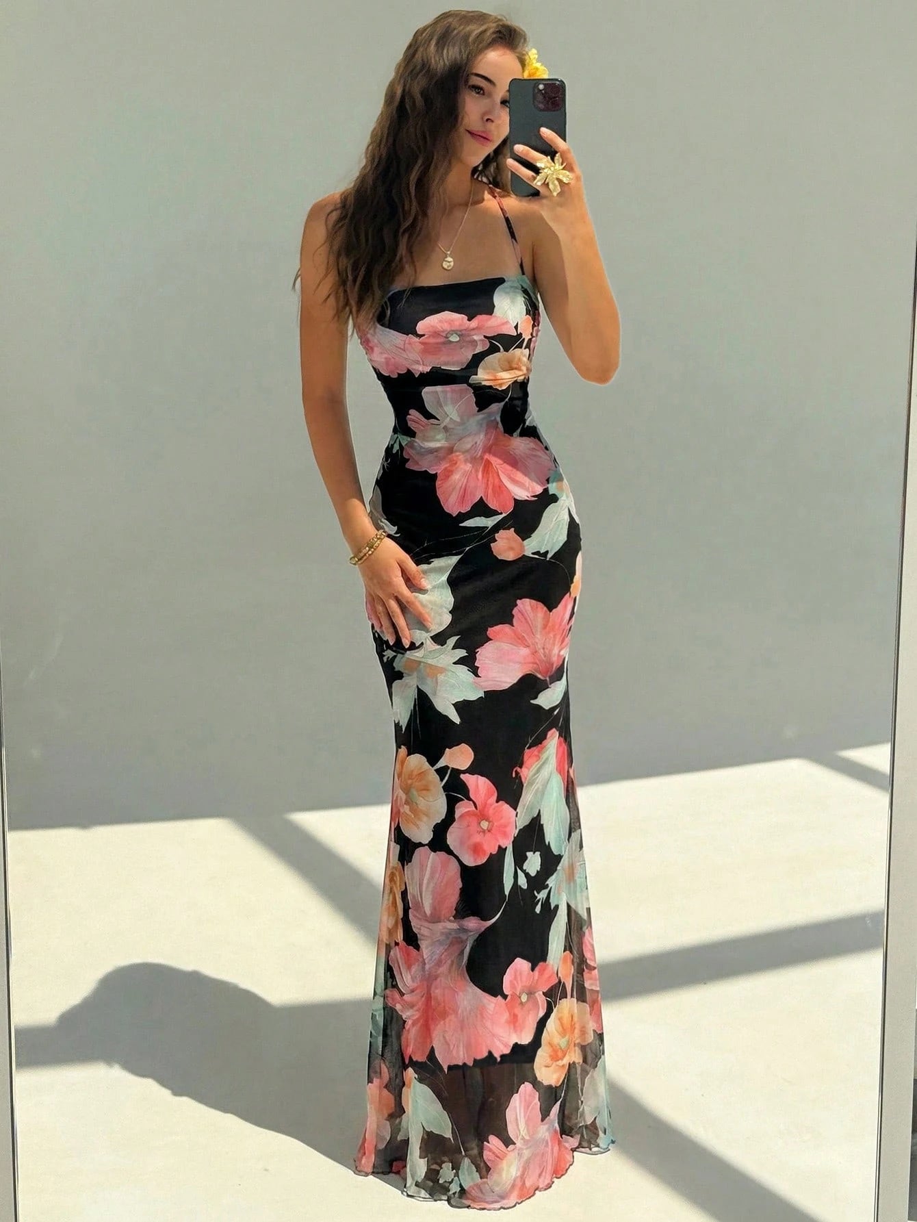 Aloruh Women's Floral Print Dress With Slit Hem, Suitable For