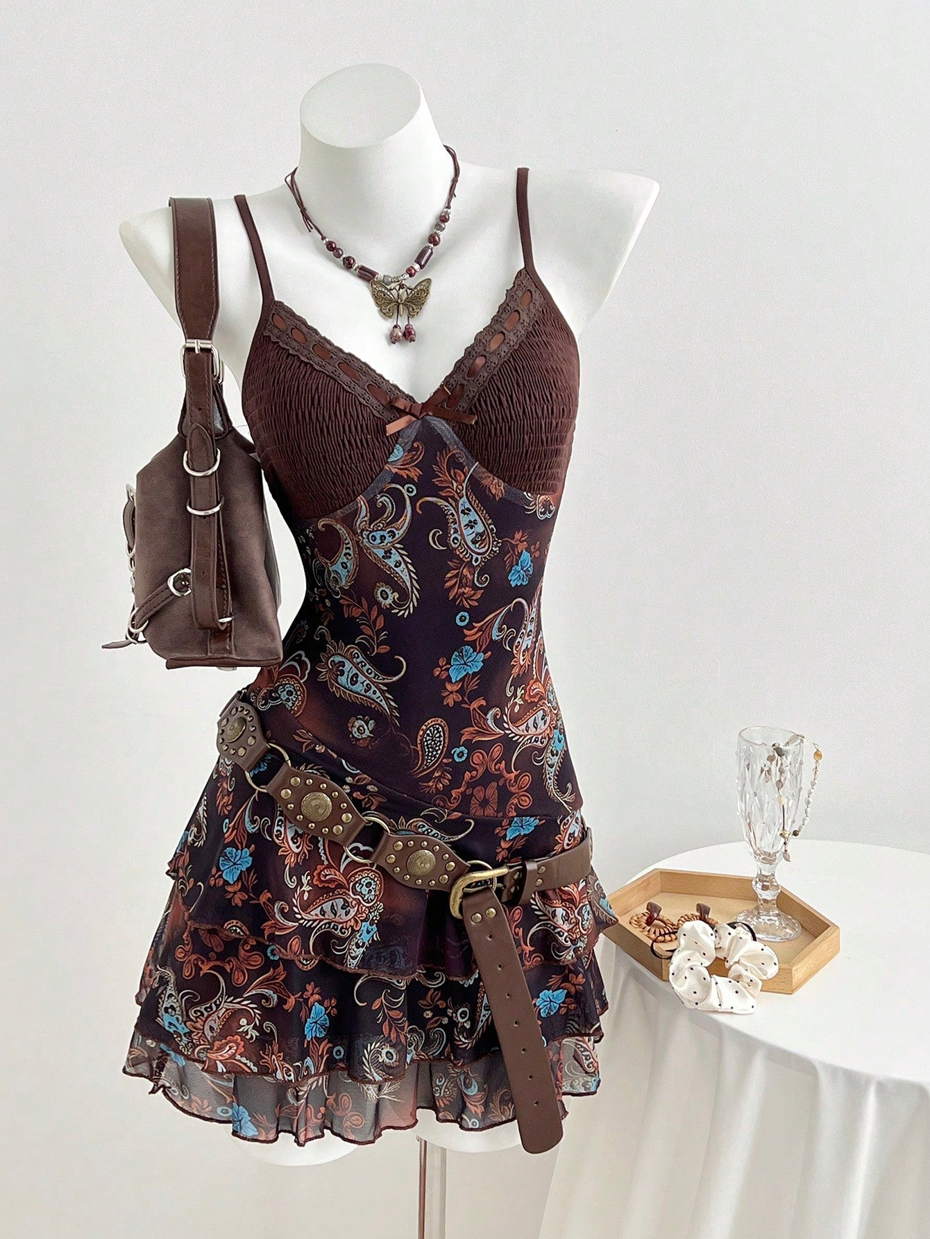 Flirla Women's Summer Dress In All Shades Of Brown,Floral Print &