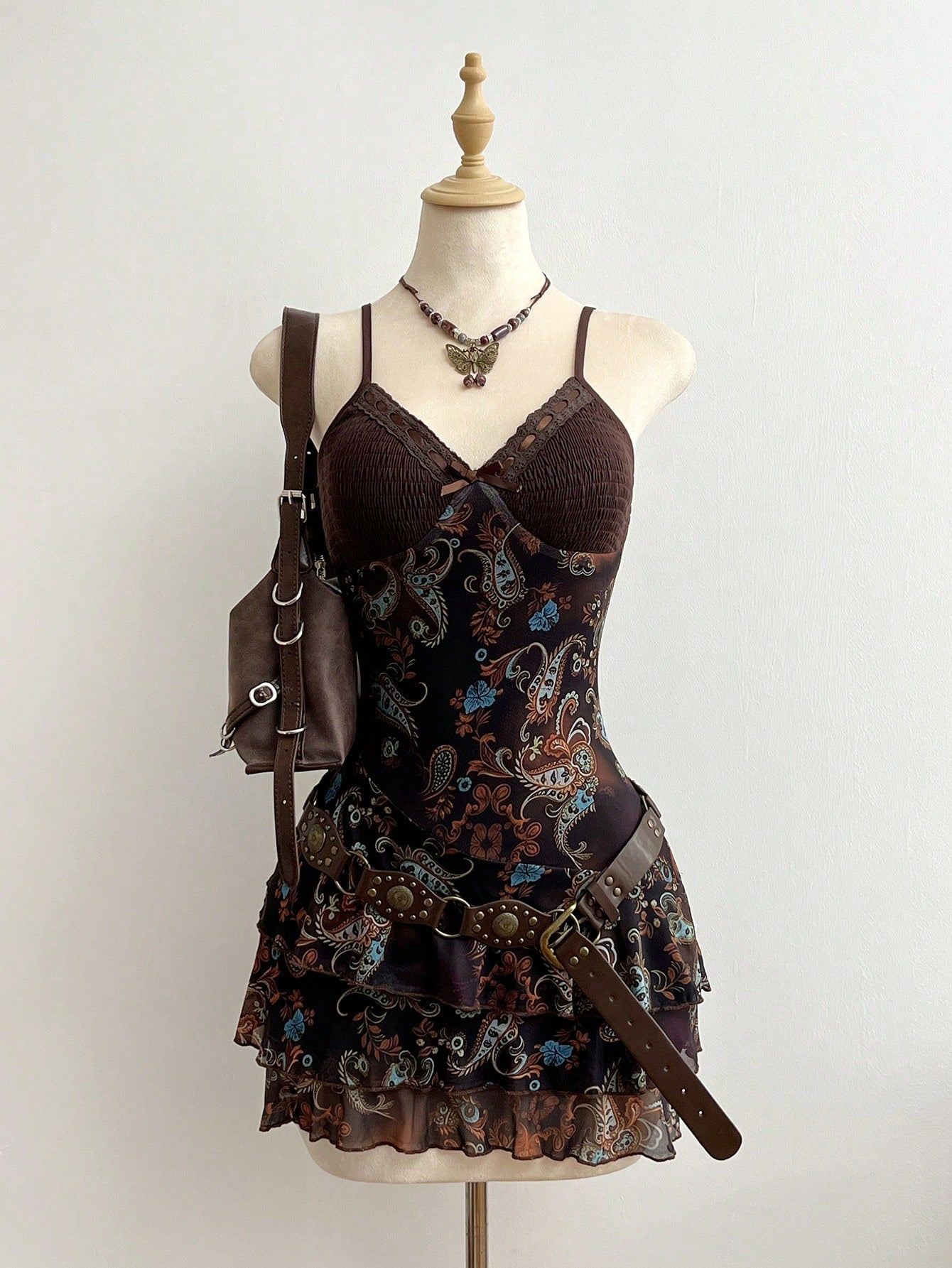Flirla Women's Summer Dress In All Shades Of Brown,Floral Print &
