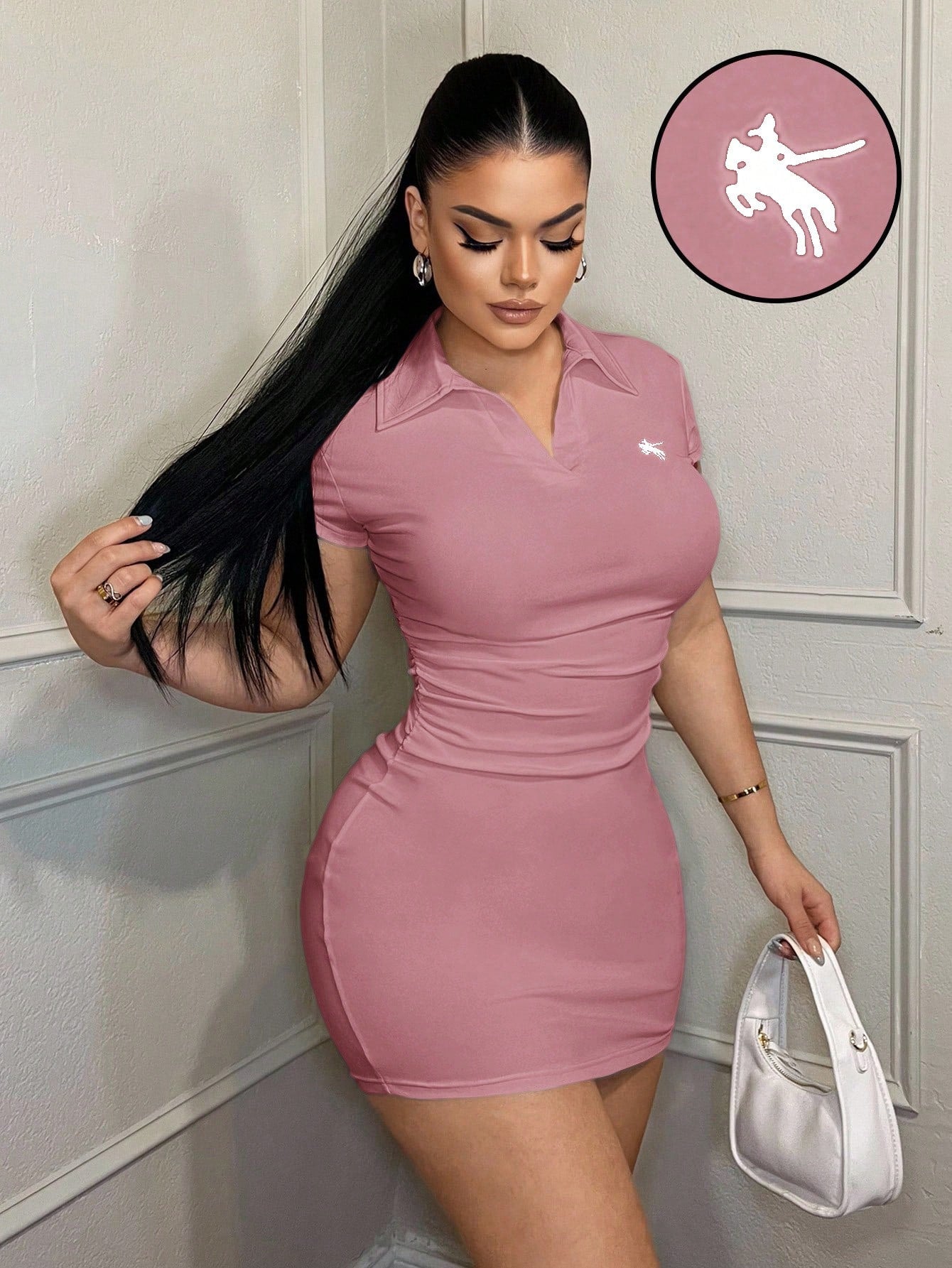SXY Women's Casual Business Embroidered Polo Collar Dress Mini Dress