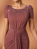 Serin Elegant Sequin & Rhinestone Mesh Splice Mermaid Dress,Dusty Rose Spring Bridesmaid Formal Party