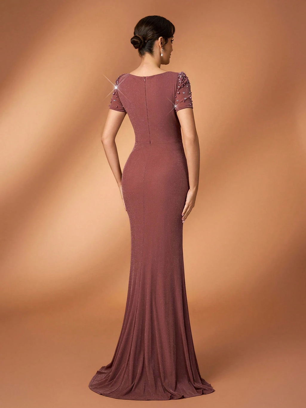 Serin Elegant Sequin & Rhinestone Mesh Splice Mermaid Dress,Dusty Rose Spring Bridesmaid Formal Party - image 3