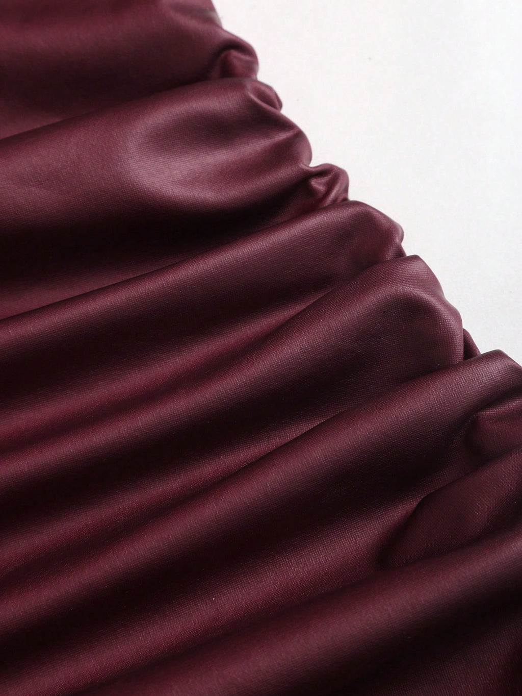 Sweetra Wine Red Black Coated Elastic Asymmetric Neck Ruched Slim Fit