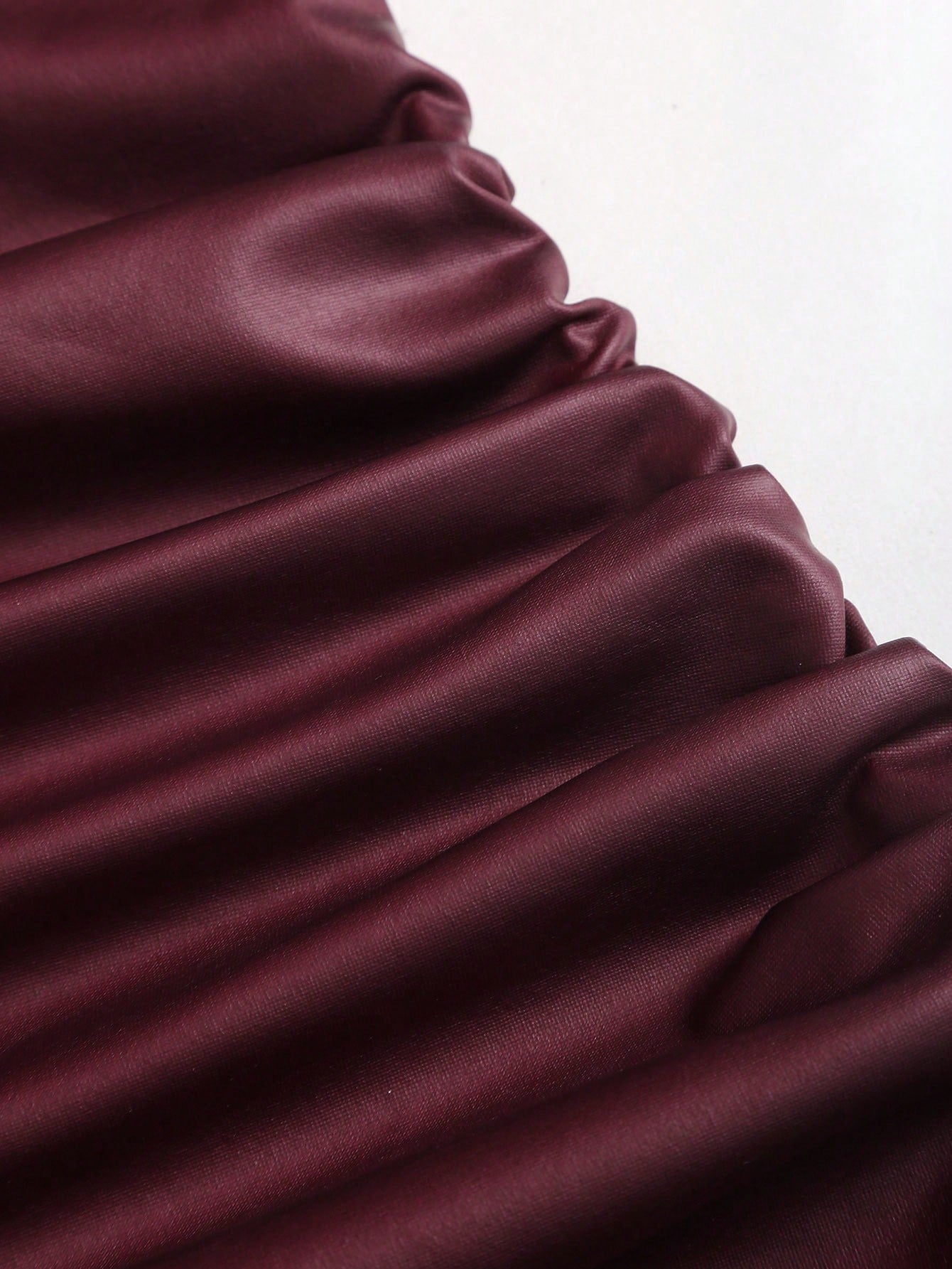 Sweetra Wine Red Black Coated Elastic Asymmetric Neck Ruched Slim Fit