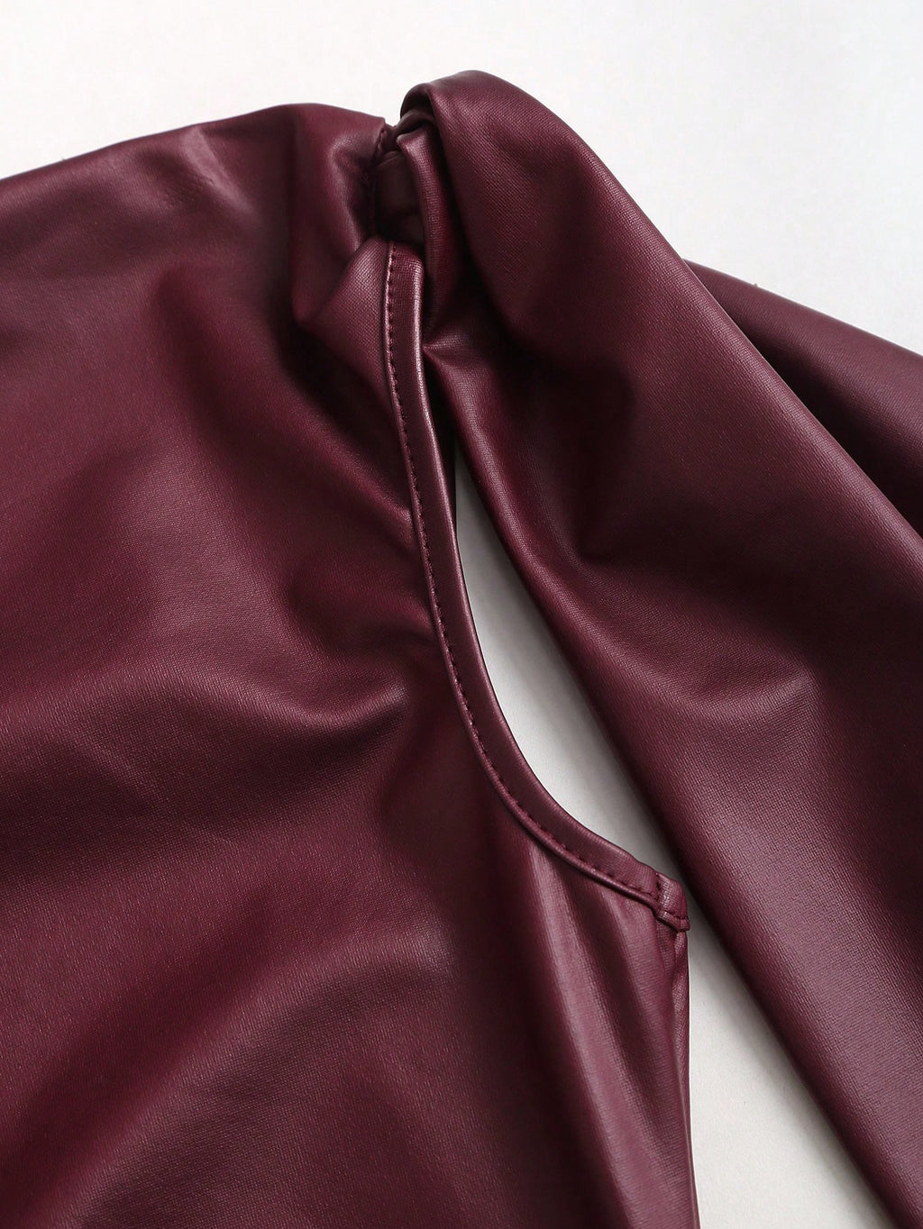 Sweetra Wine Red Black Coated Elastic Asymmetric Neck Ruched Slim Fit