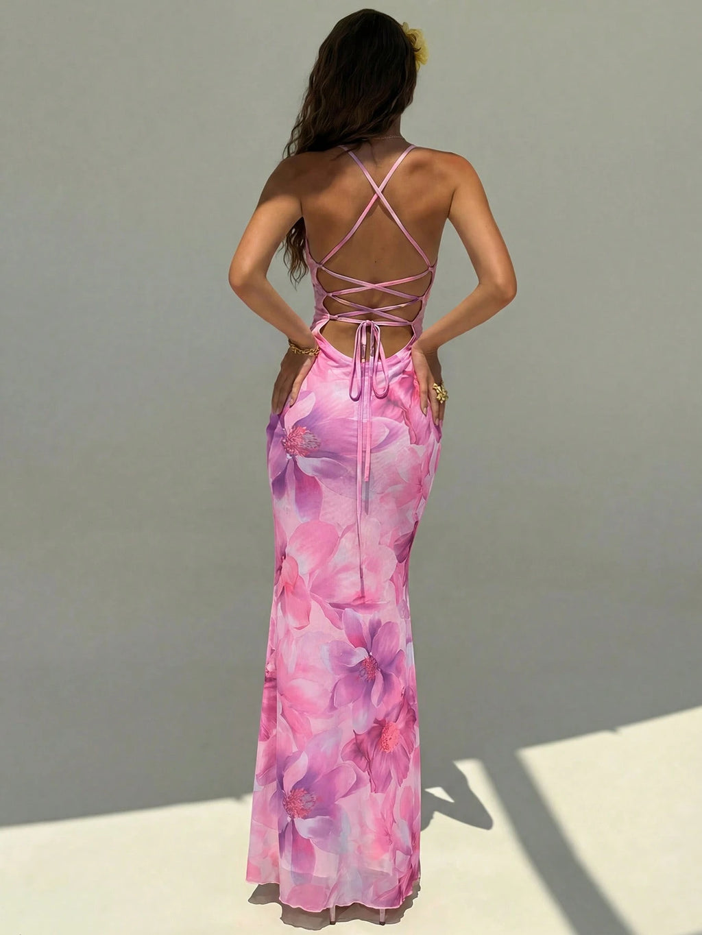 Aloruh Women's Floral Print Backless Casual Sexy Dress For