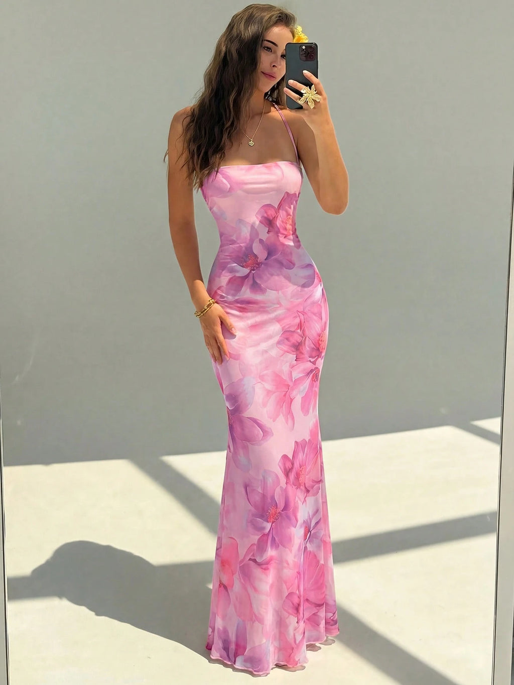 Aloruh Women's Floral Print Backless Casual Sexy Dress For
