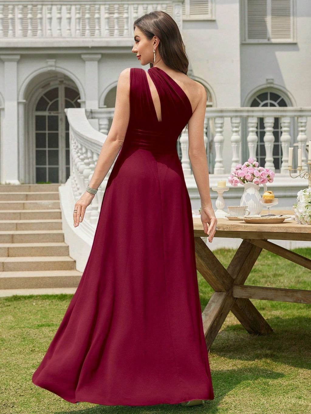 Volly Toych Light Pink Pleated A-Line Chiffon Dress, Elegant Flared Formal Bridesmaid Gown, Suitable For - image 12