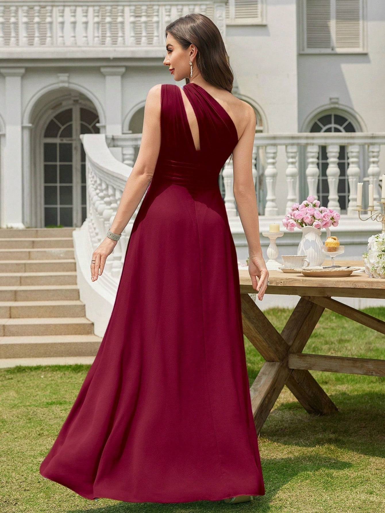 Volly Toych Light Pink Pleated A-Line Chiffon Dress, Elegant Flared Formal Bridesmaid Gown, Suitable For - image 12